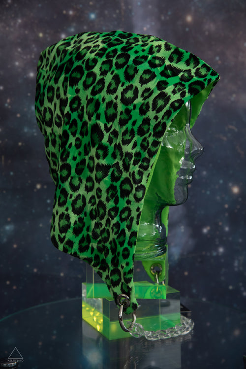 GREEN LEOPARD VELVET HOOD