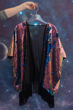 RAINBOW SEQUIN FRINGE KIMONO