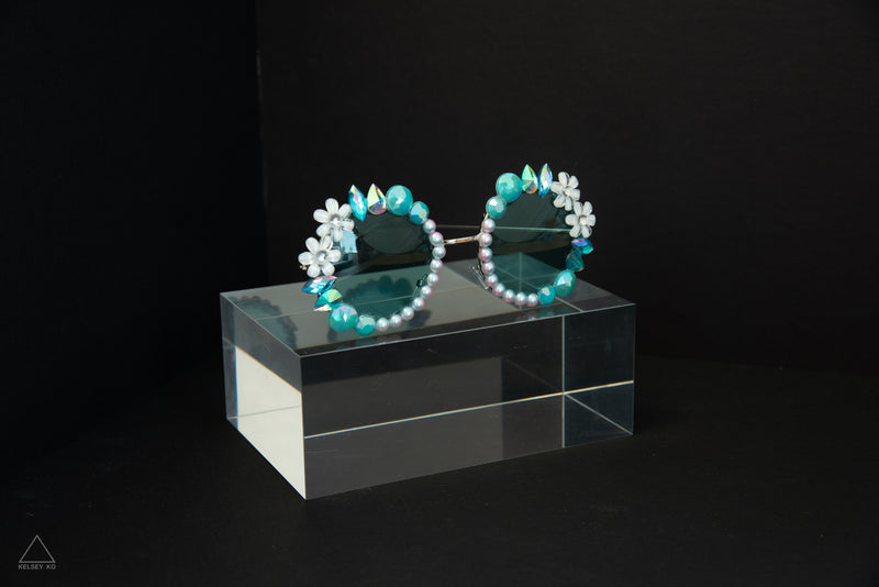 TEAL FLOWER POWER SUNGLASSES
