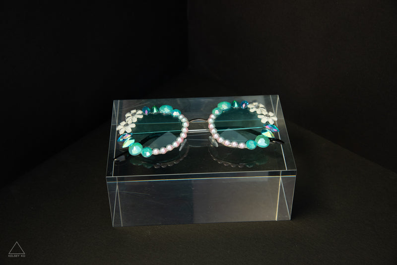 TEAL FLOWER POWER SUNGLASSES